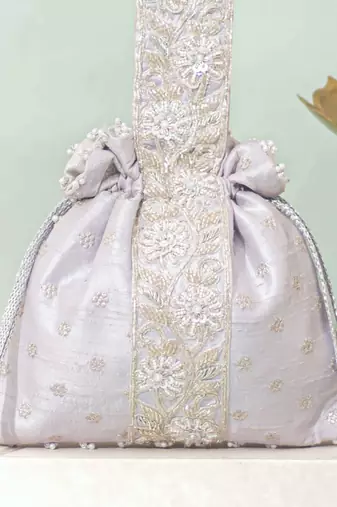 Silver silk potli bag