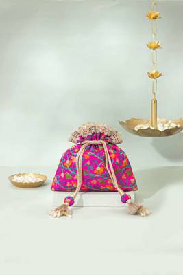 Pink silk potli bag 1