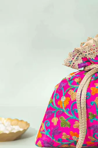 Pink silk potli bag