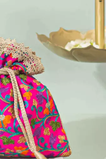 Pink silk potli bag