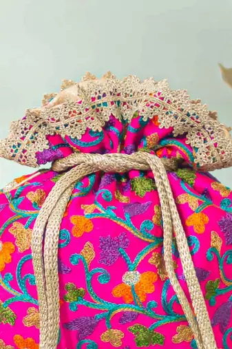 Pink silk potli bag