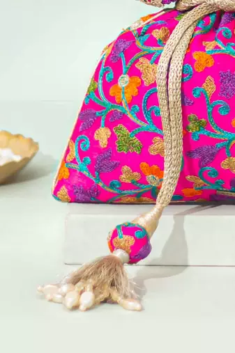 Pink silk potli bag
