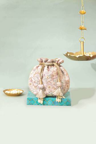 Pink silk potli bag