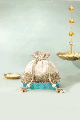 White silk potli bag