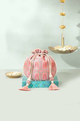 Pink silk potli bag 1