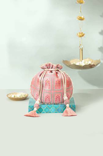 Pink silk potli bag