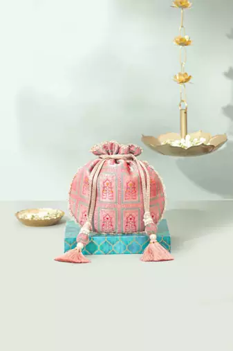 Pink silk potli bag