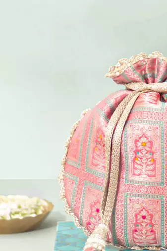Pink silk potli bag