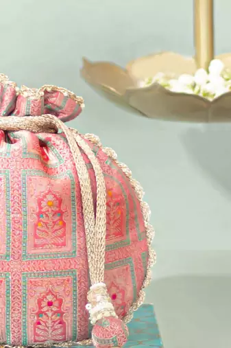 Pink silk potli bag
