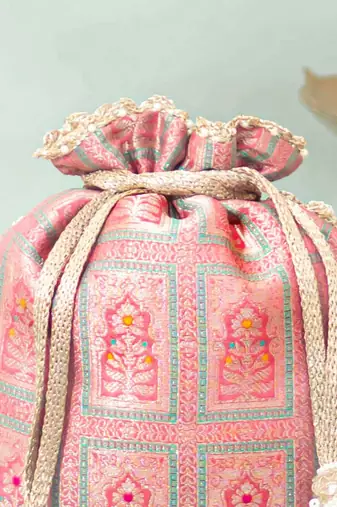 Pink silk potli bag