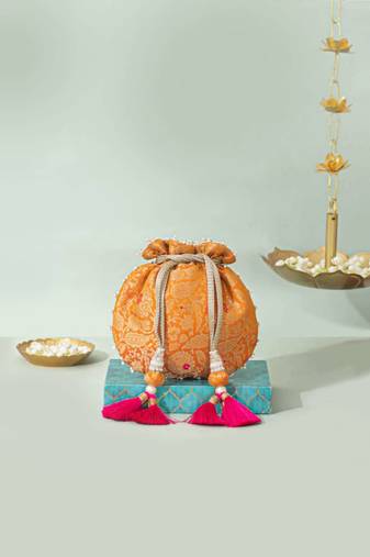 Orange silk potli bag
