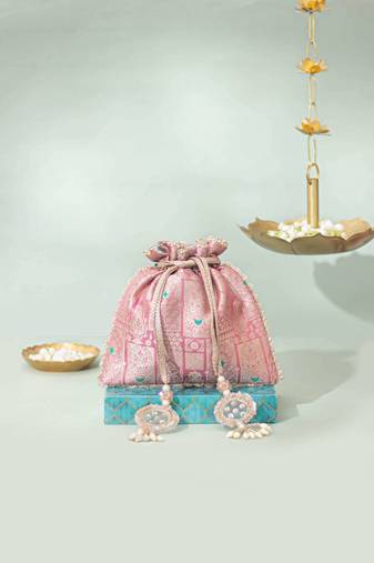 Pink silk potli bag