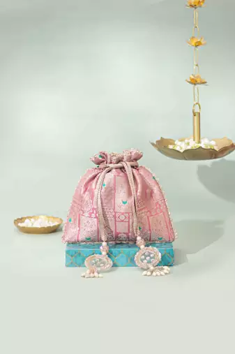 Pink silk potli bag
