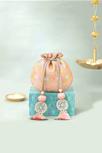 Multicolor silk potli bag