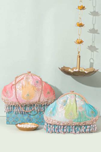 Blue silk potli bag