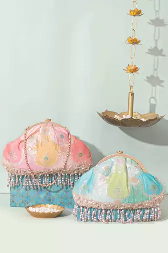 Multicolor silk potli bag