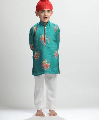 Green printed cotton kurta pyjama 2