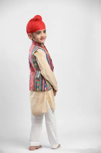 Multicolor printed cotton nehru jacket set