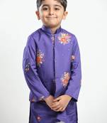 Purple printed cotton nehru jacket set