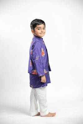 Purple printed cotton nehru jacket set 2