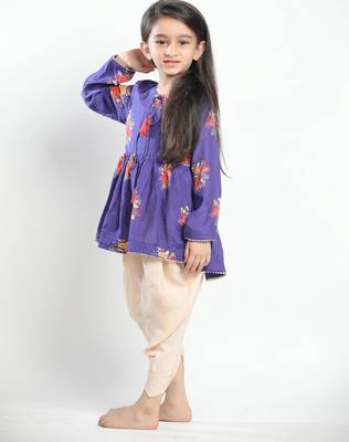 Purple printed cotton kurta set 2