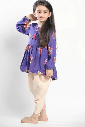 Purple printed cotton kurta set
