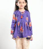 Purple printed cotton kurta set