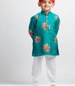 Green printed cotton kurta pyjama