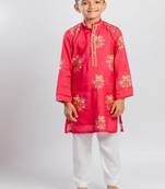 Red printed cotton kurta pyjama