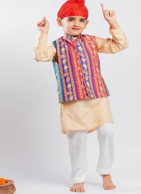 Multicolor printed cotton nehru jacket set 1