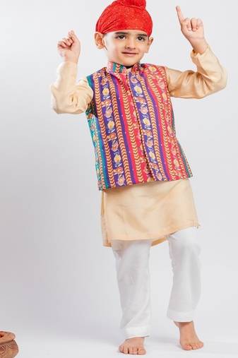 Multicolor printed cotton nehru jacket set