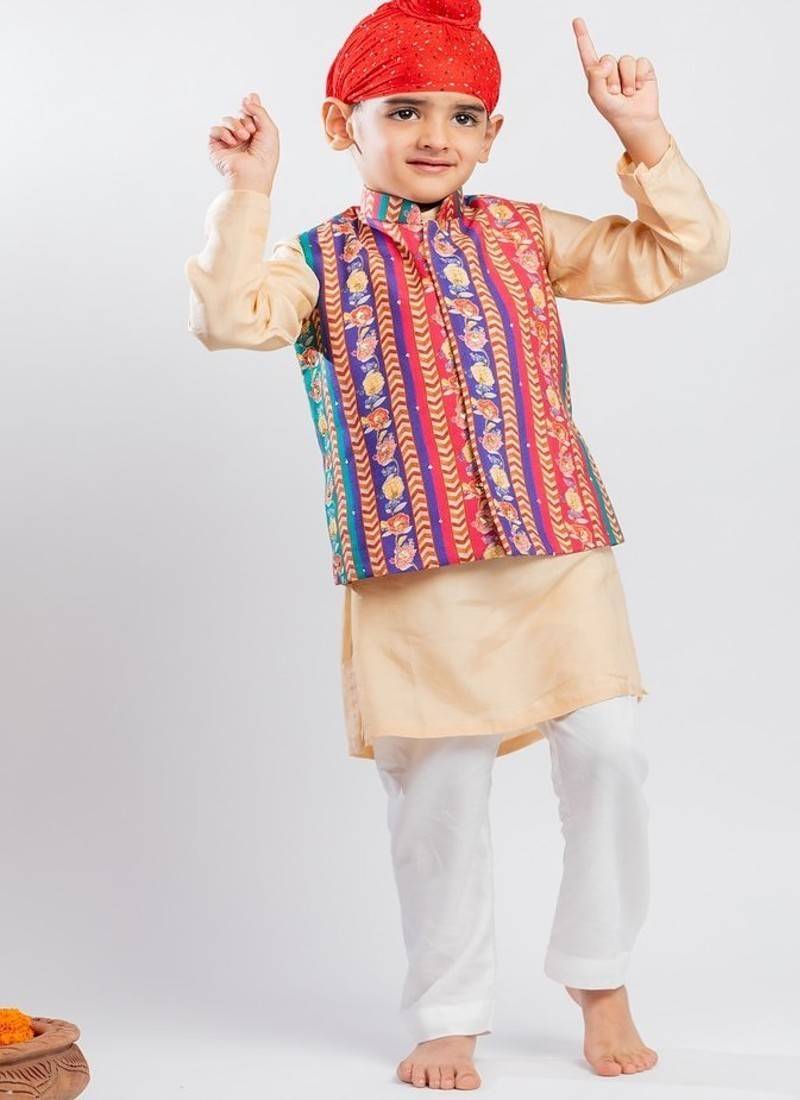 Multicolor printed cotton nehru jacket set