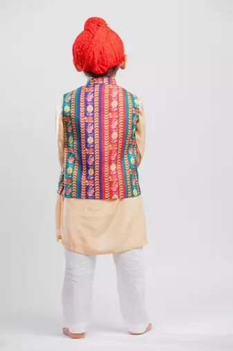 Multicolor printed cotton nehru jacket set