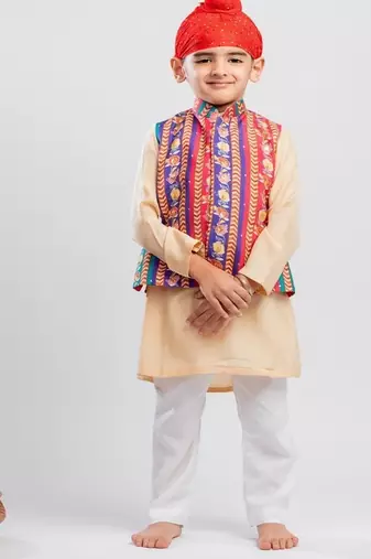 Multicolor printed cotton nehru jacket set