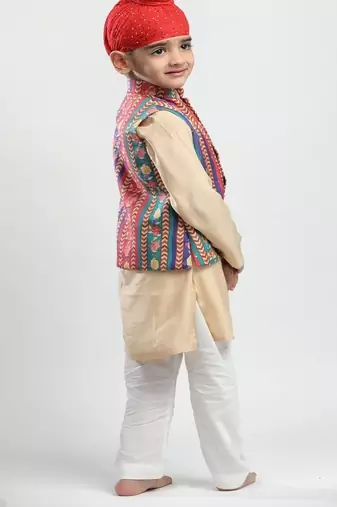 Multicolor printed cotton nehru jacket set