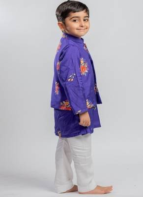 Purple printed cotton nehru jacket set 4