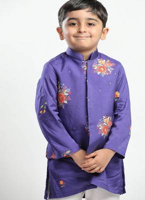 Purple printed cotton nehru jacket set 5