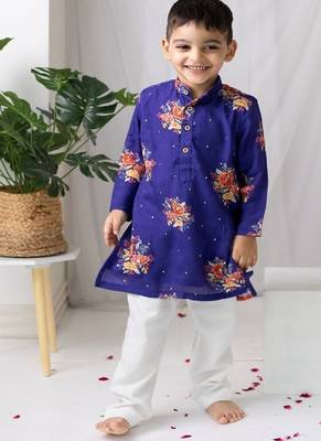 Purple printed cotton kurta pyjama 1