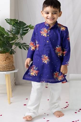 Purple printed cotton kurta pyjama