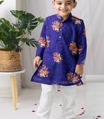 Purple printed cotton kurta pyjama
