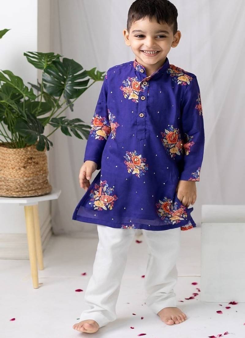 Purple printed cotton kurta pyjama