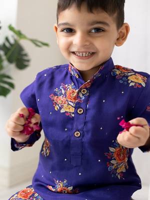 Purple printed cotton kurta pyjama 3