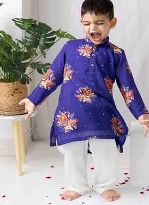 Purple printed cotton kurta pyjama 4