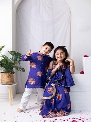 Purple printed cotton kurta pyjama 5