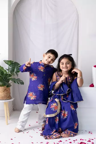 Purple printed cotton kurta pyjama