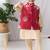 Red printed cotton nehru jacket set