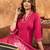 Pink Designer Straight Kurti Pant Dupatta Set With Embroidery And Hand Work