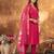 Pink Designer Straight Kurti Pant Dupatta Set With Embroidery And Hand Work