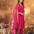 Pink Designer Straight Kurti Pant Dupatta Set With Embroidery And Hand Work