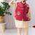 Red printed cotton nehru jacket set